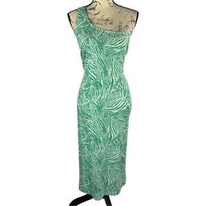 NWT Nine West Womens One-Shoulder Zebra Print Green & White Dress